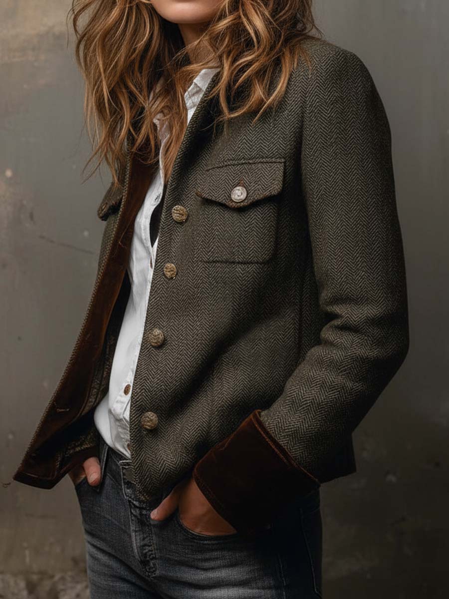 Valentina™ | Blazer de Sarga con Ribete en Contraste