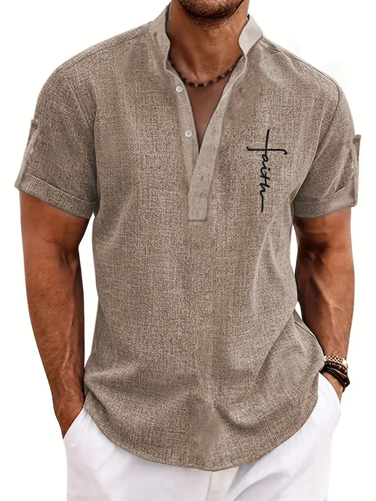 Mario™ | Camisa elegante de manga corta y cuello alto