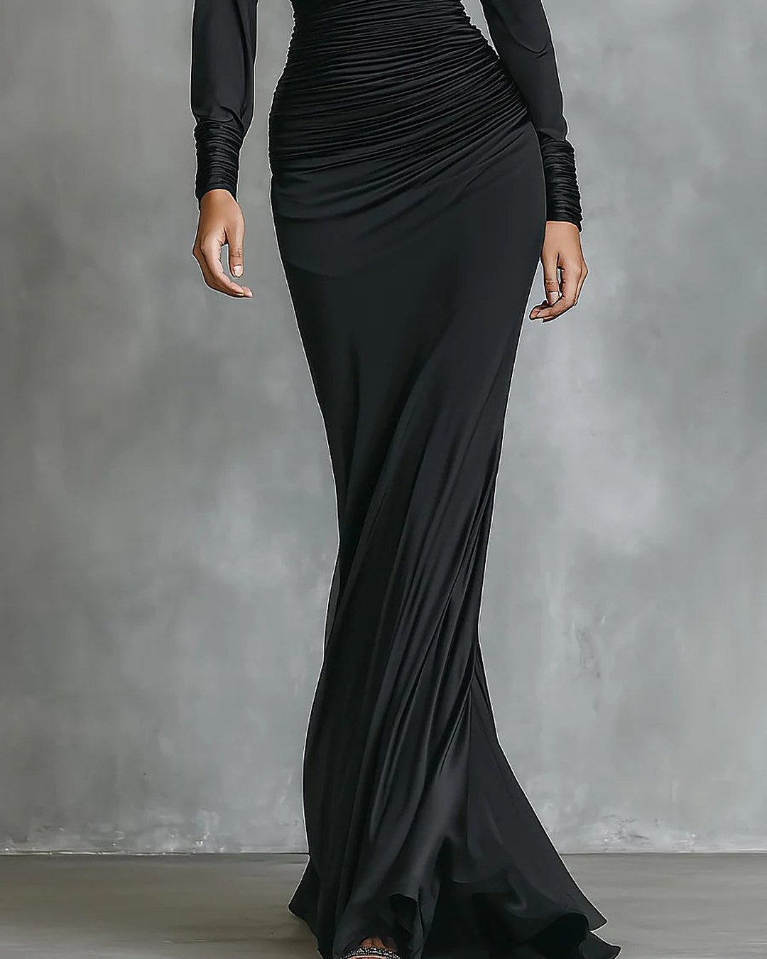 Celina | Vestido Largo Asimétrico Draped, Negro