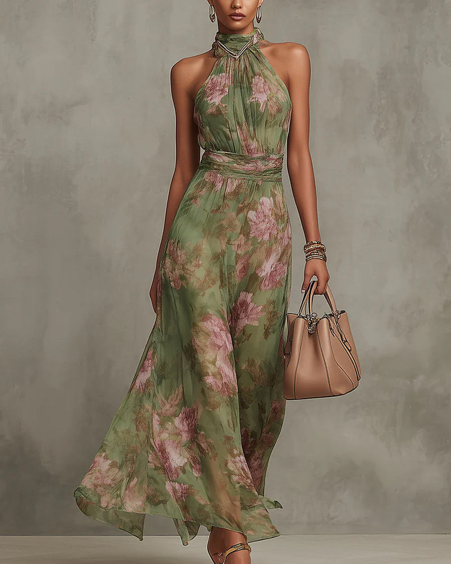 Fiorina | Vestido Largo Verde con Flores