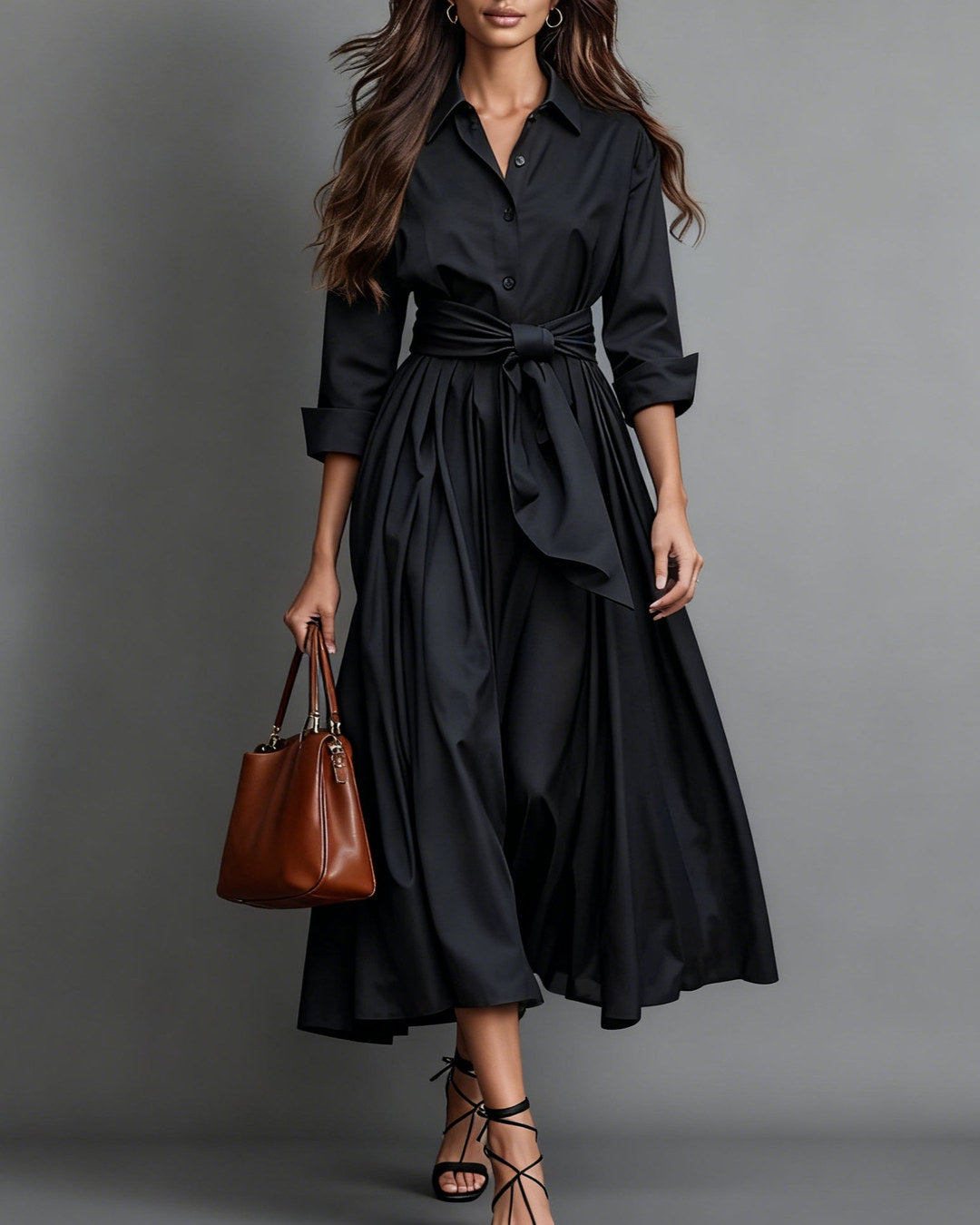 Marisa | Vestido Camisero Midi con Lazo en la Cintura