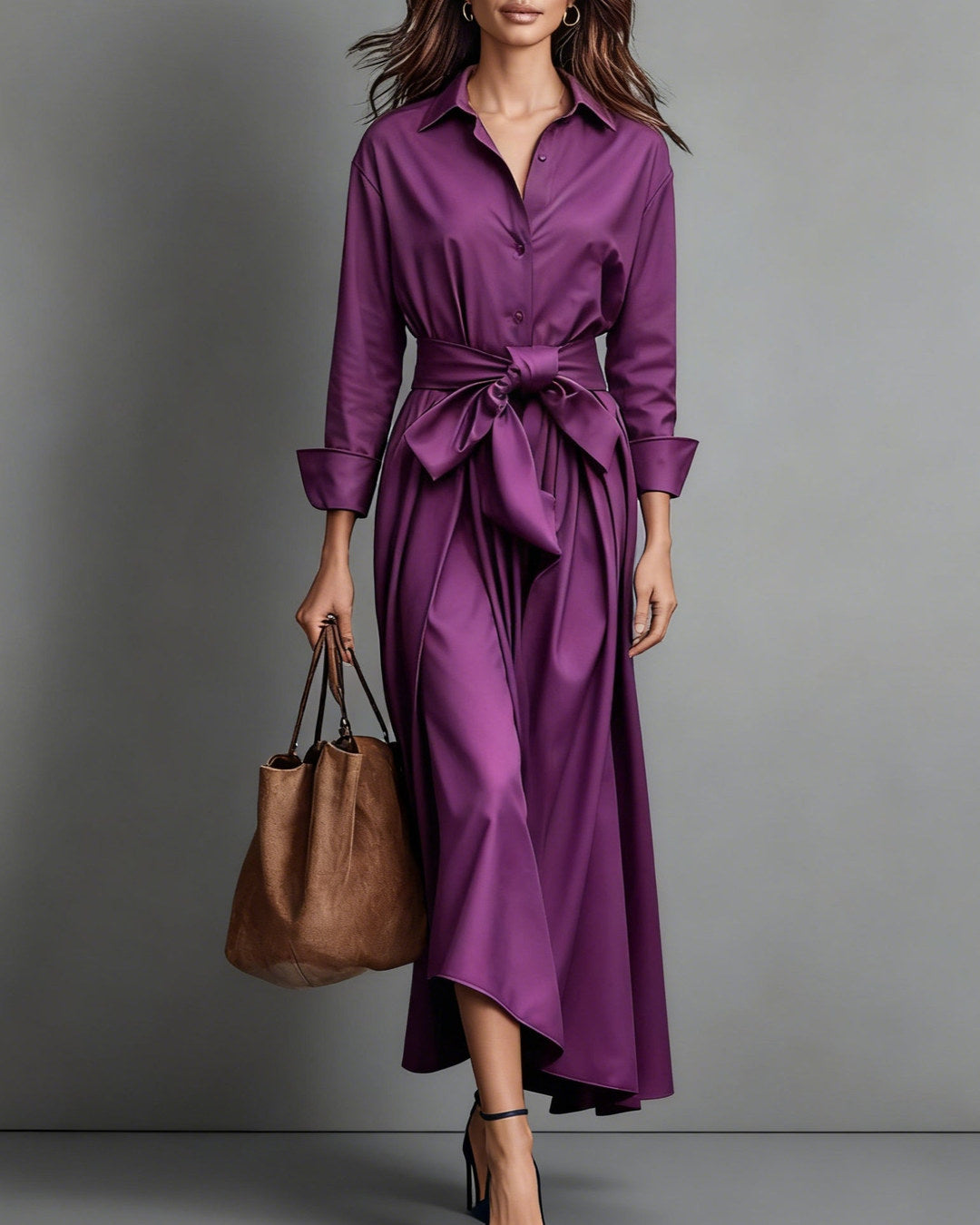 Marisa | Vestido Camisero Midi con Lazo en la Cintura