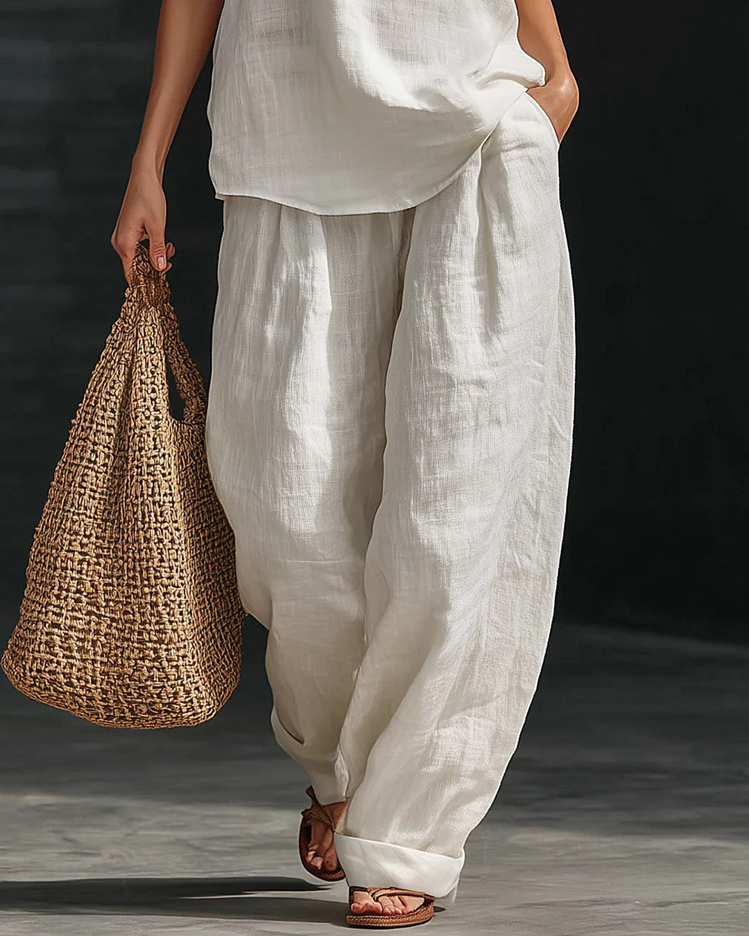 Zoe | Conjunto Completo con Top Atado al Cuello y Pantalón de Pierna Ancha, Blanco