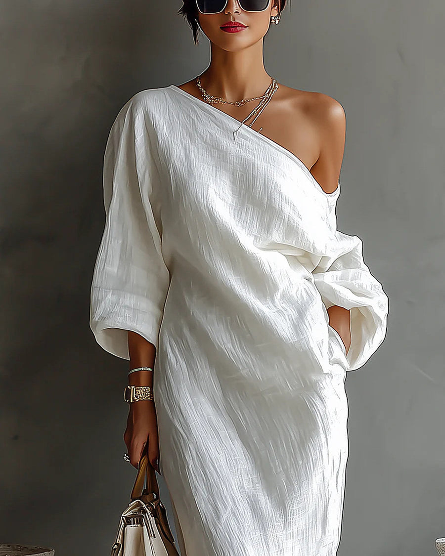 Elisa | Vestido Largo Monospalla, Blanco