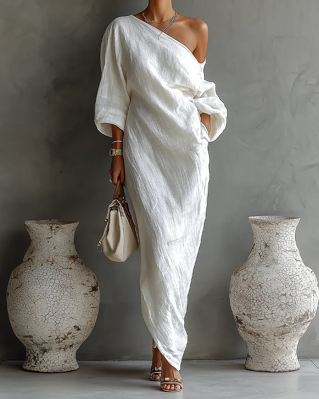 Elisa | Vestido Largo Monospalla, Blanco