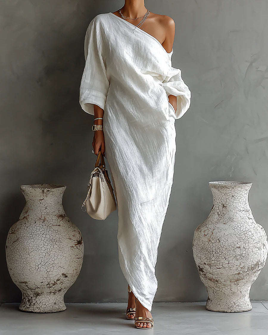 Elisa | Vestido Largo Monospalla, Blanco