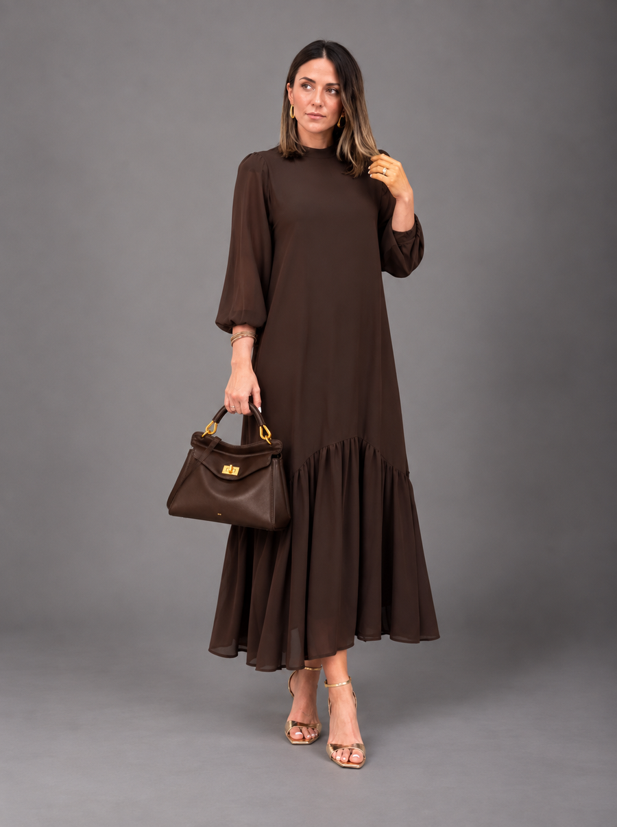 Andrea | Vestido Gasa Liso Marrón